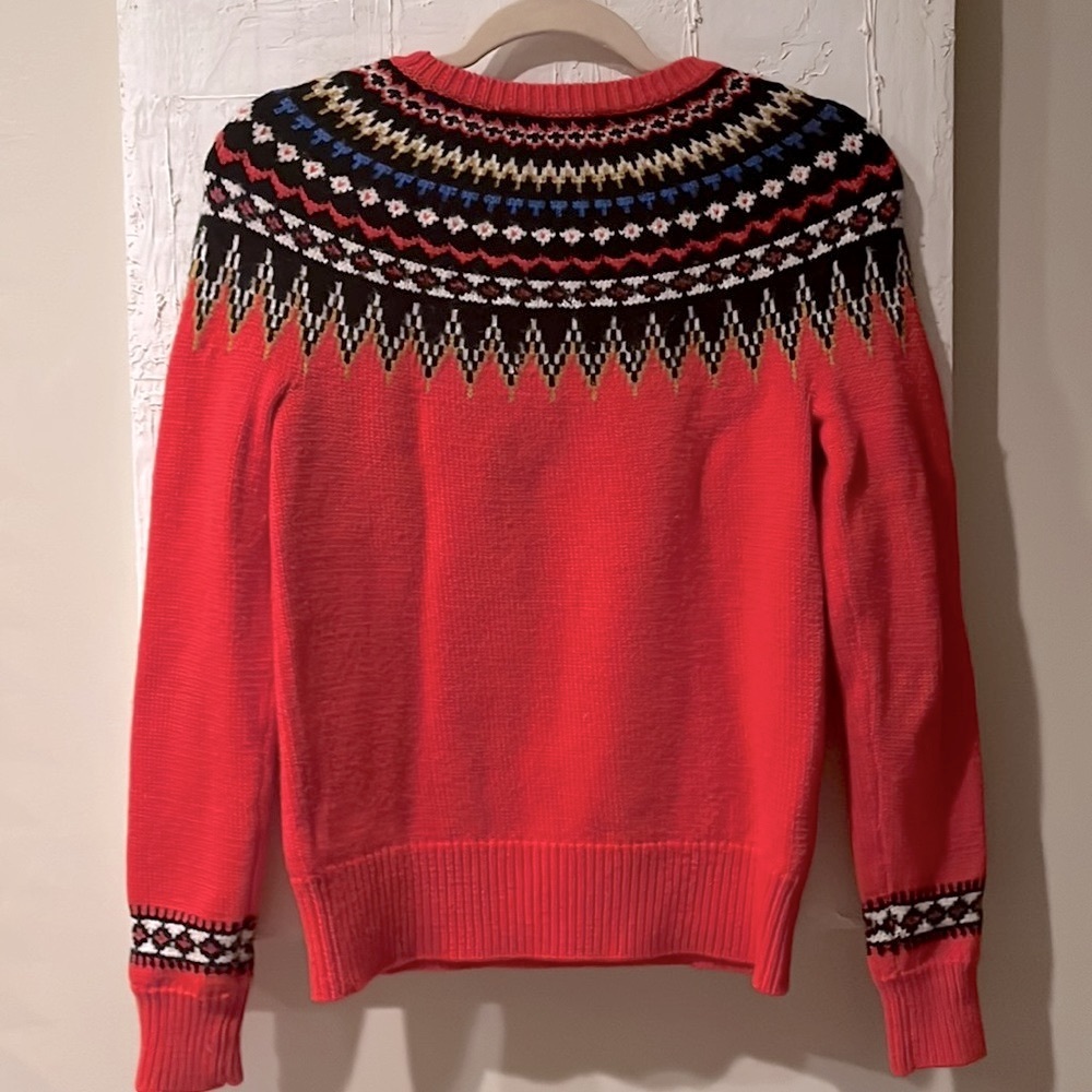 ✨SALE✨J. Crew Retro Fair Isle Knit Sweater Red Orange Patterned SMALL Women